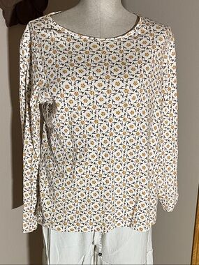 croft & barrow White Long-Sleeve Top with Mustard Floral Motif